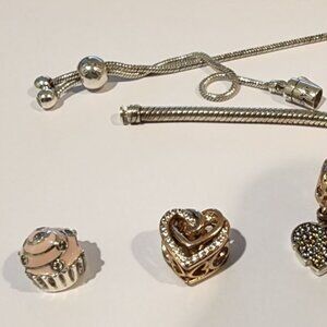 Pandora Bracelet & Charms - slider bracelet, cupcake, heart, glass, puzzle